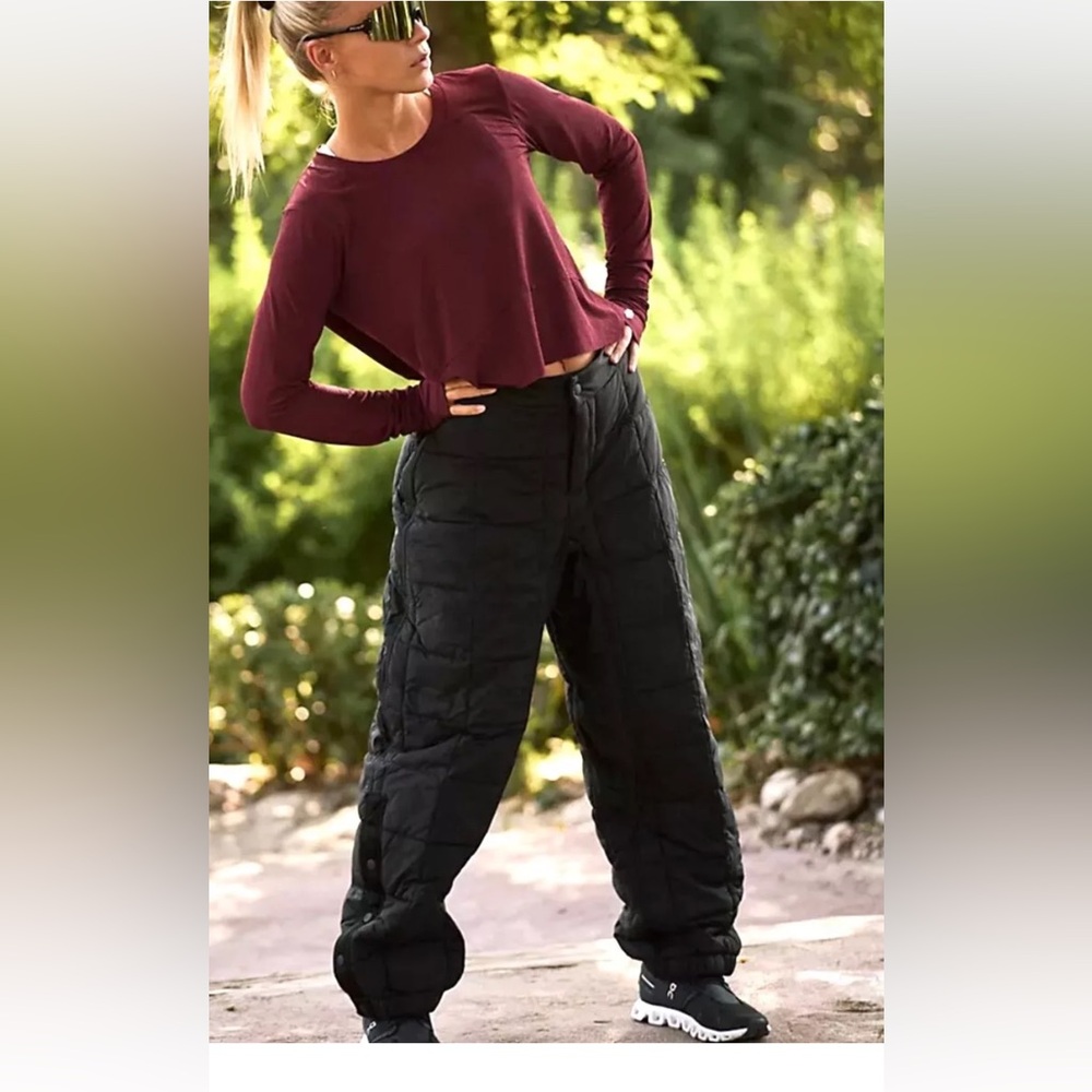 Free People Movement Pippa Packable Puffer Pants Elastic Snaps Nylon Black
